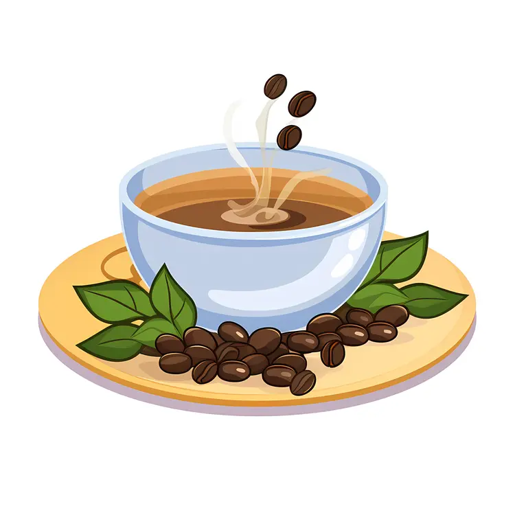 Steaming Coffee Cup with Beans Illustration