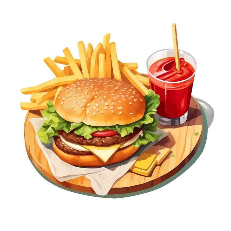Delicious Burger with Fries and Soda