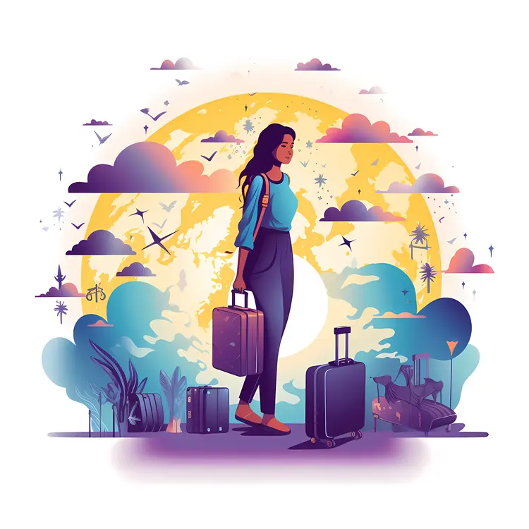 Woman with Luggage at Sunset