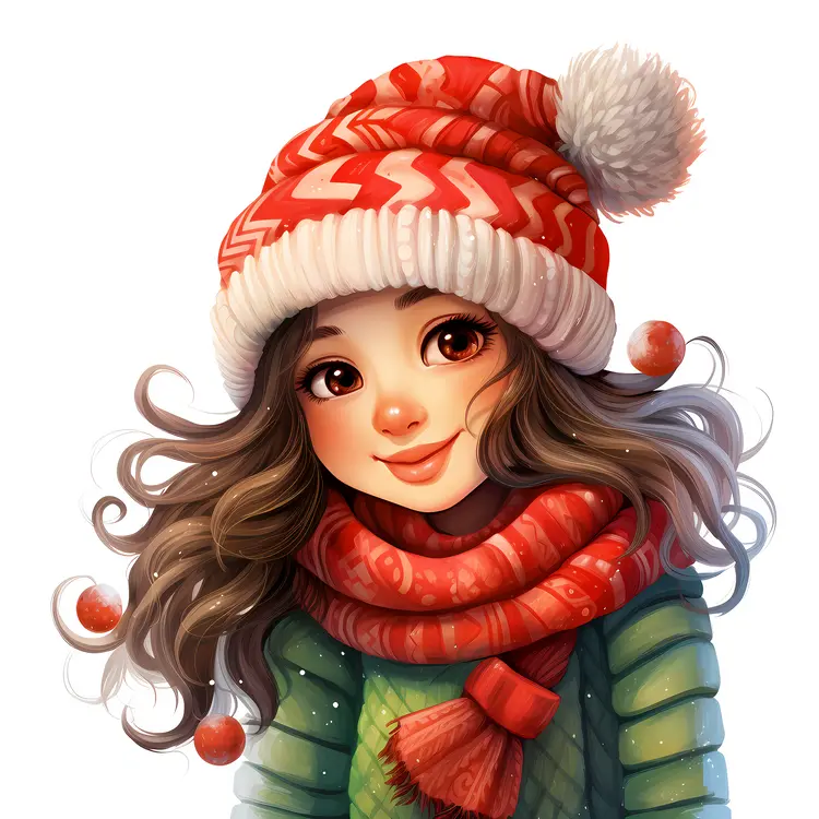Cute Girl in Red Hat and Scarf
