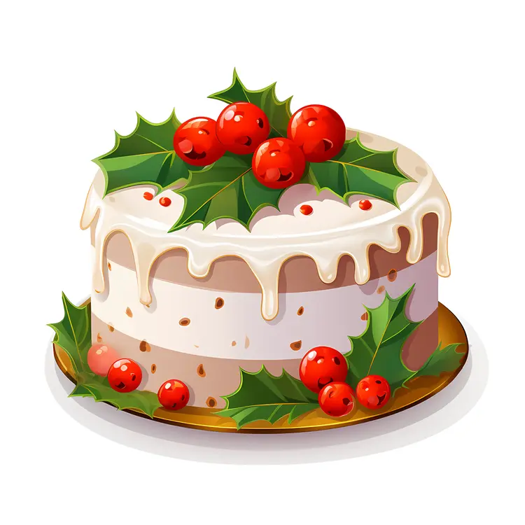 Christmas Cake with Holly Decoration