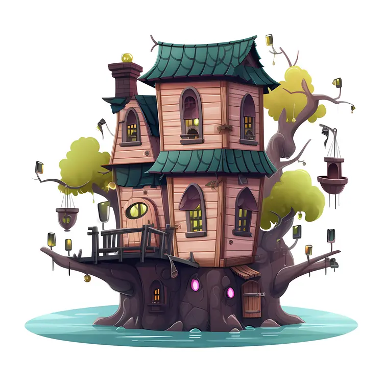 Whimsical Treehouse with Lanterns