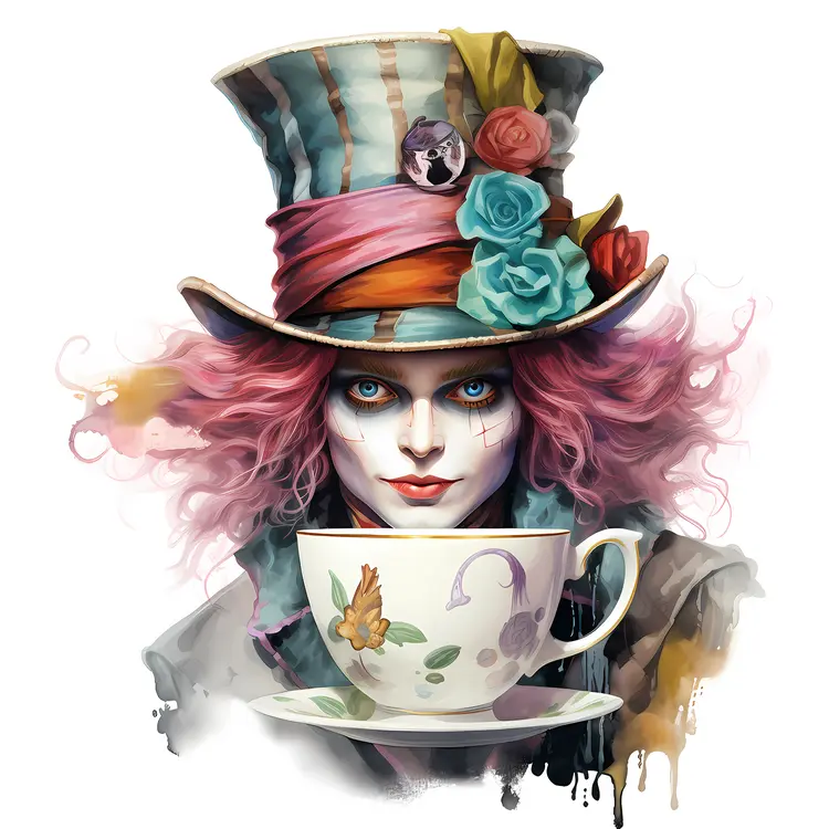 Mad Hatter with Tea Cup and Flowers