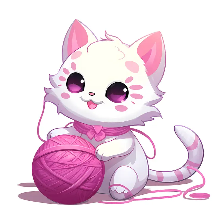 Cute Cat Playing with Pink Yarn