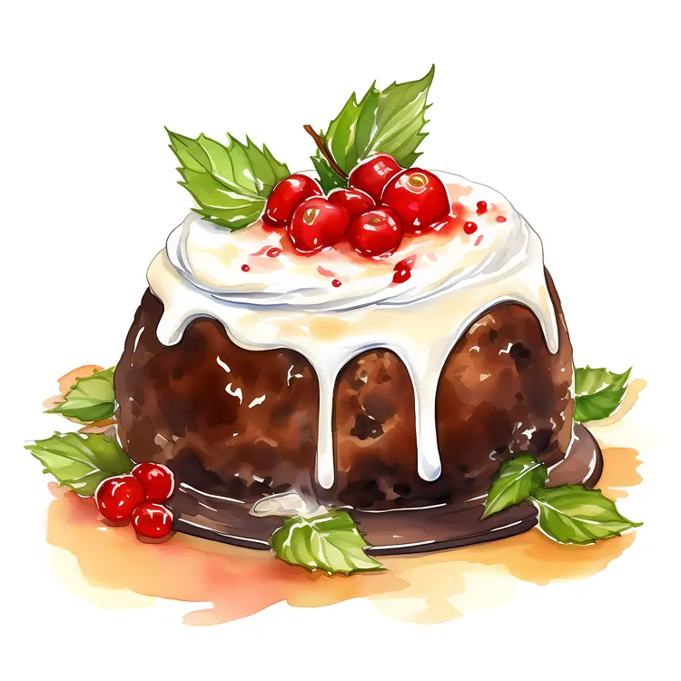 Festive Christmas Pudding with Icing and Berries