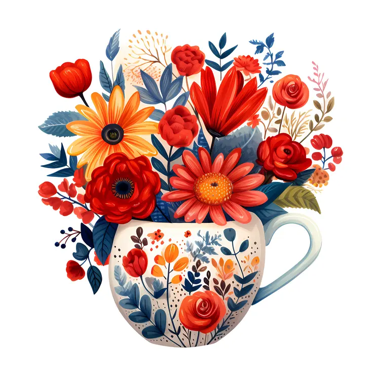 Colorful Floral Arrangement in a Decorative Cup