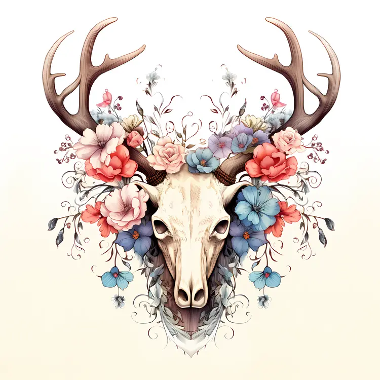 Deer Skull with Floral Design