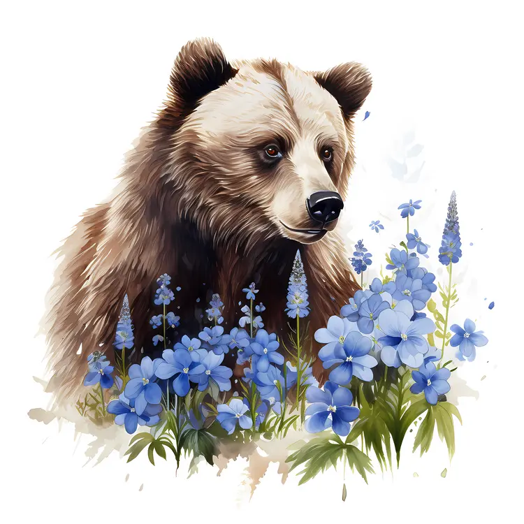 Bear Among Blue Flowers