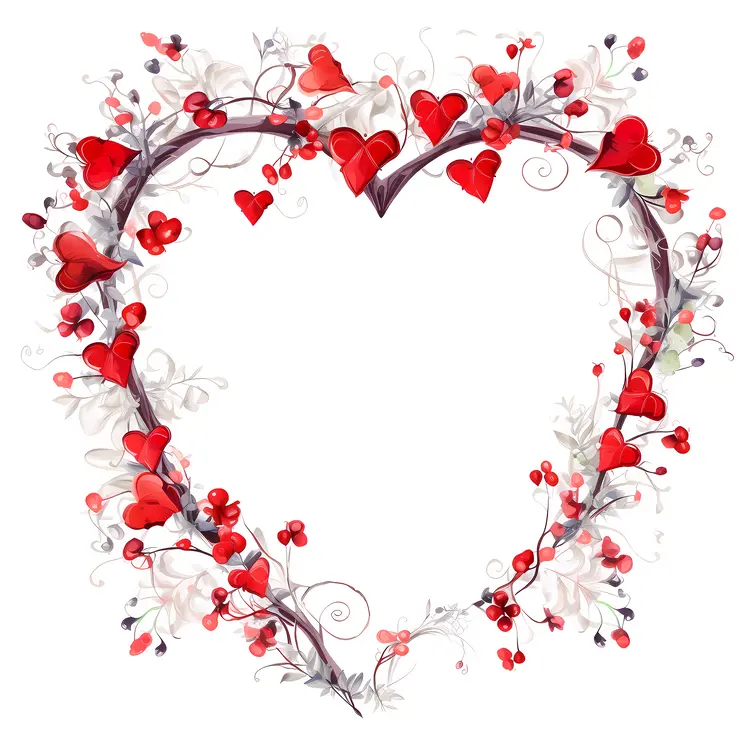 Heart Frame with Red Hearts and Berries