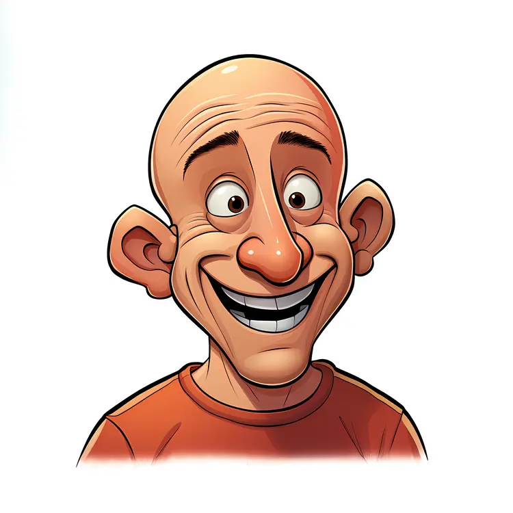 Happy Cartoon Face with Big Ears and Orange Shirt