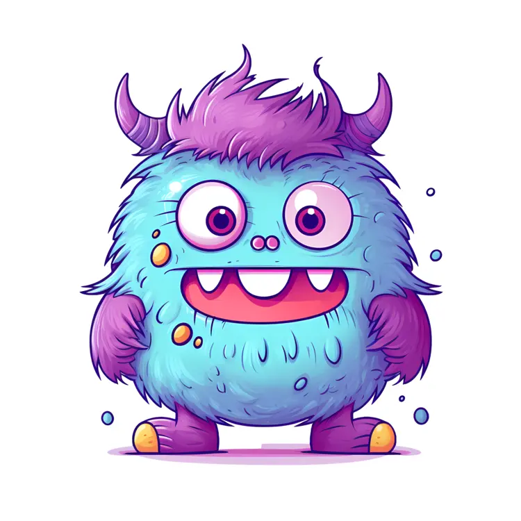 Adorable Blue Monster with Horns