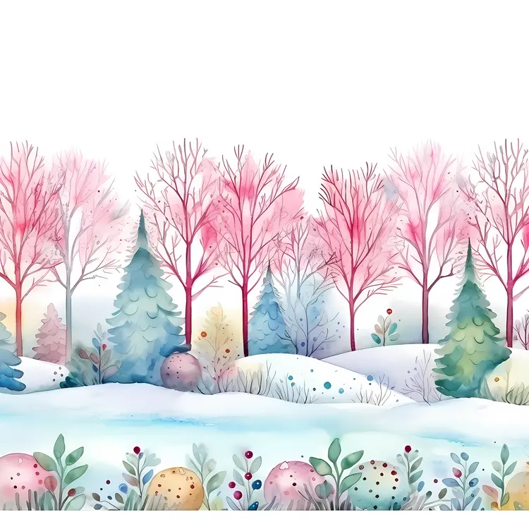 Winter Forest with Pink Trees