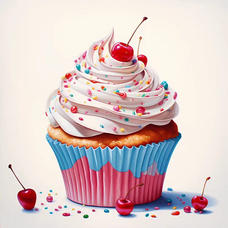 Colorful Cupcake with Cherry