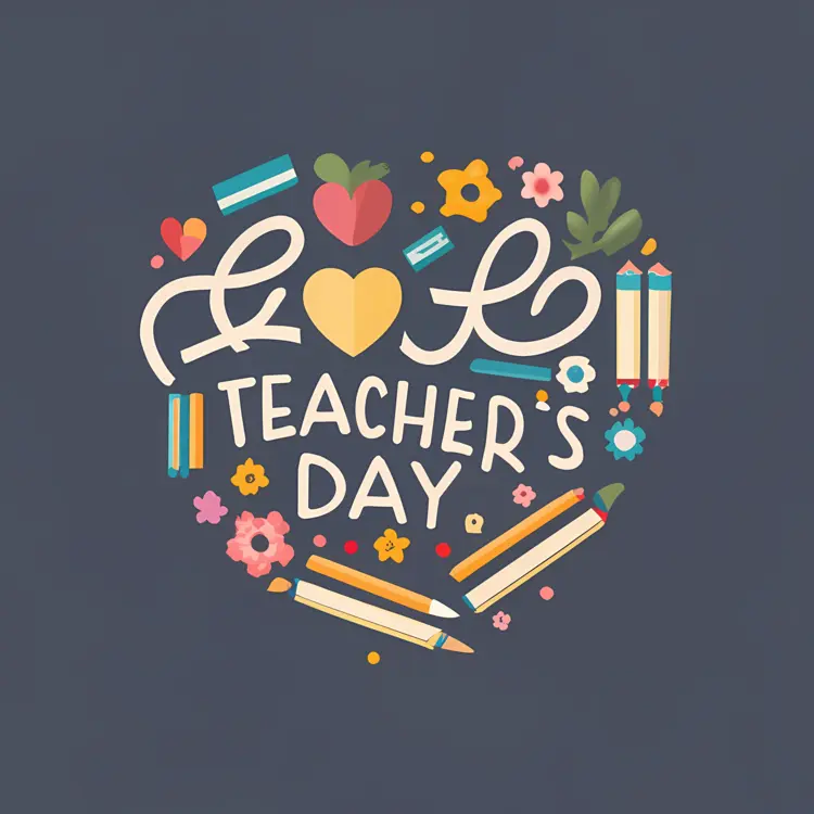 Teacher's Day Heart Design with Pencils and Flowers