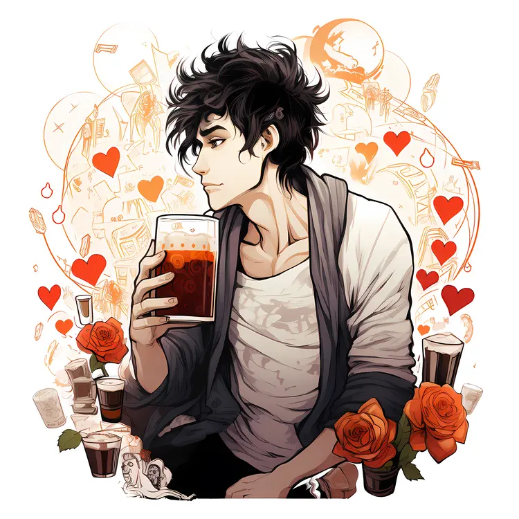 Young Man with Beer and Roses