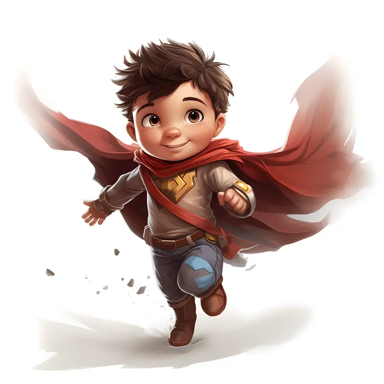 Running Superhero Kid with Red Cape