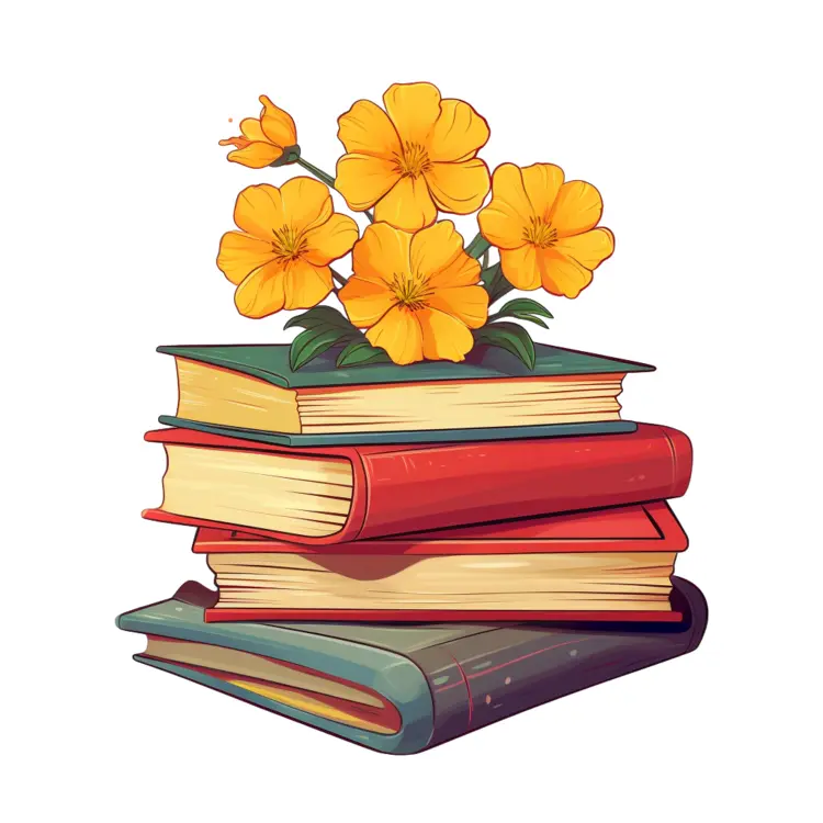 Stack of Books with Yellow Flowers