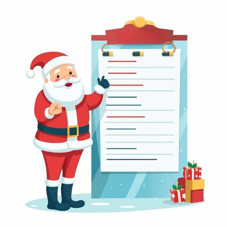 Santa Claus Pointing at a Large List