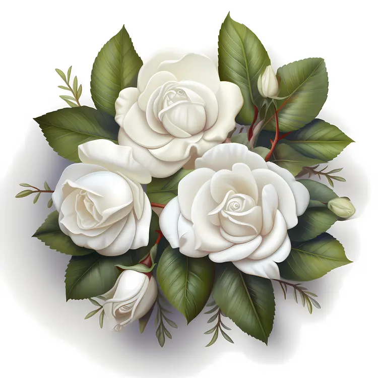 White Roses with Green Leaves