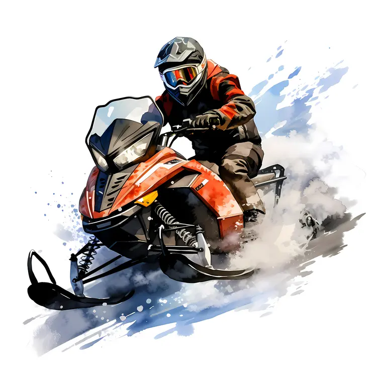 Red Snowmobile Racing in Snow