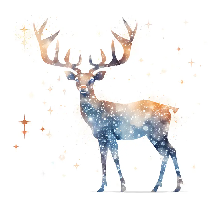 Starry Deer with Antlers in Night Sky