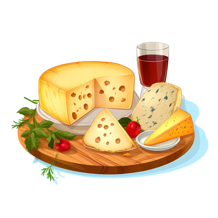Gourmet Cheese Platter with Wine and Grapes