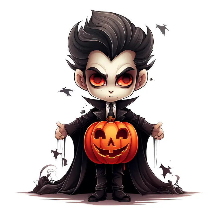 Chibi Vampire Holding a Pumpkin