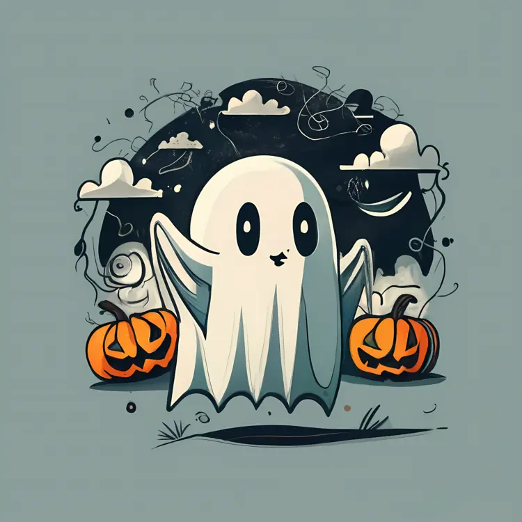 Cute Ghost with Pumpkins