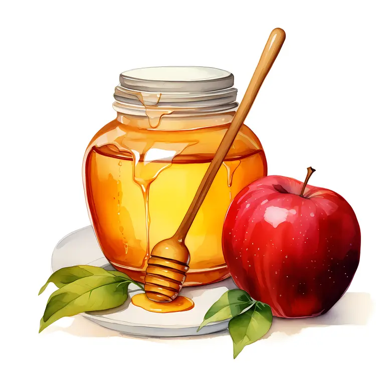 Honey Jar and Apple for Rosh Hashanah Celebration