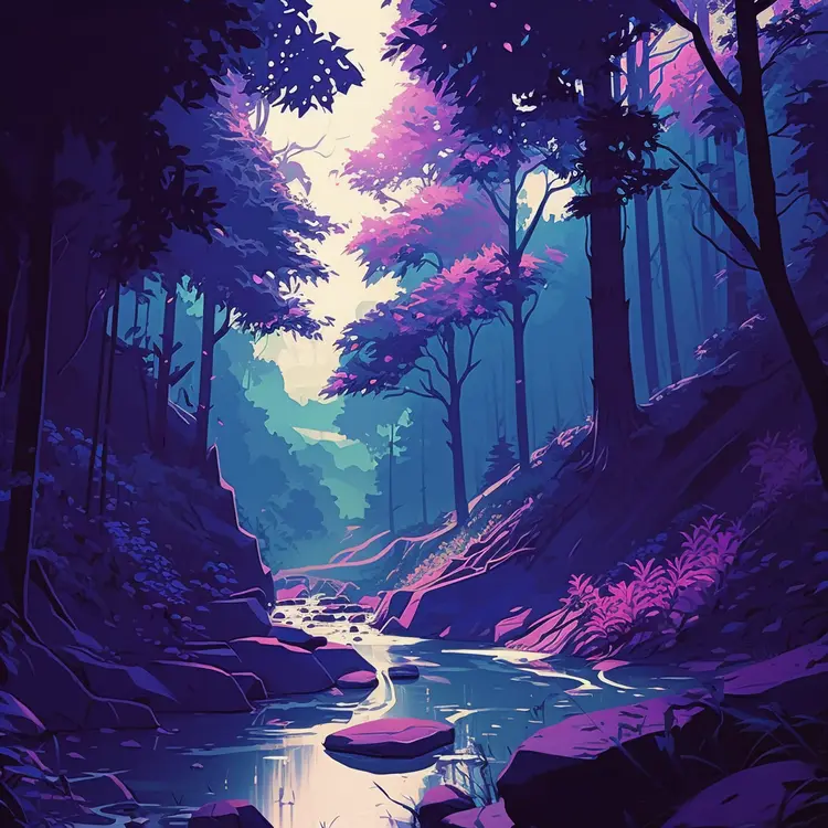 Serene Forest Stream in Vibrant Colors