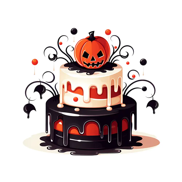 Halloween Cake with Pumpkin and Dripping Icing