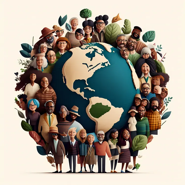 Diverse Group of People Around Earth