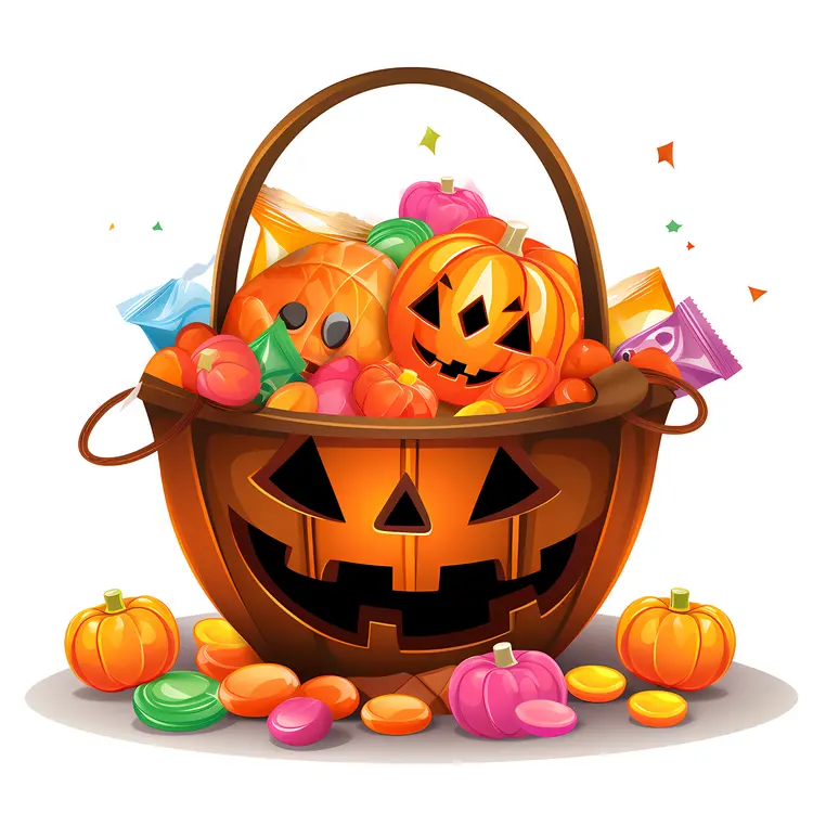 Halloween Basket Filled with Candy and Pumpkins