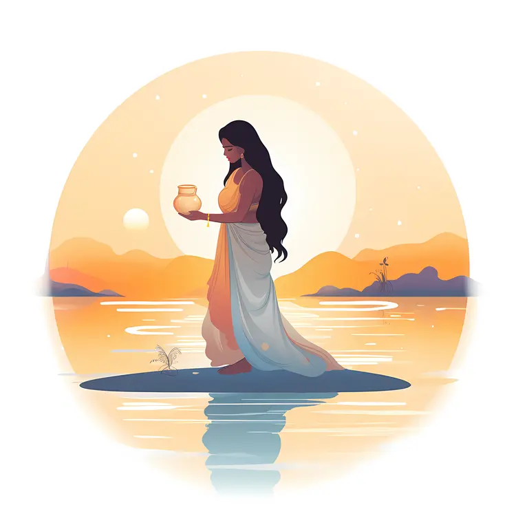 Woman Holding Jar at Sunset