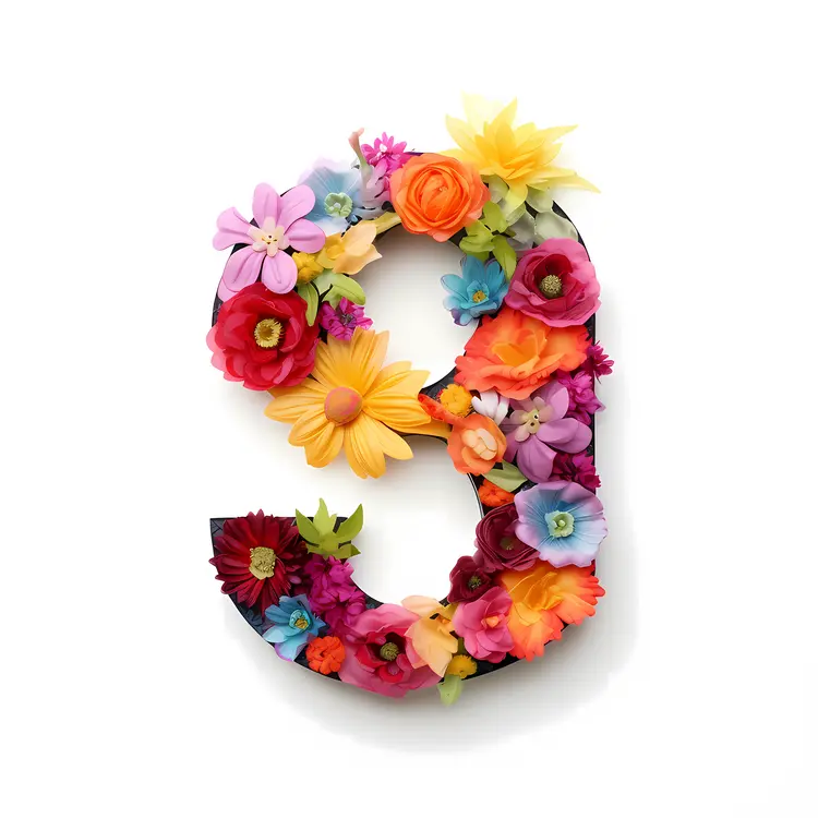 Floral Number 9 with Bright Flowers