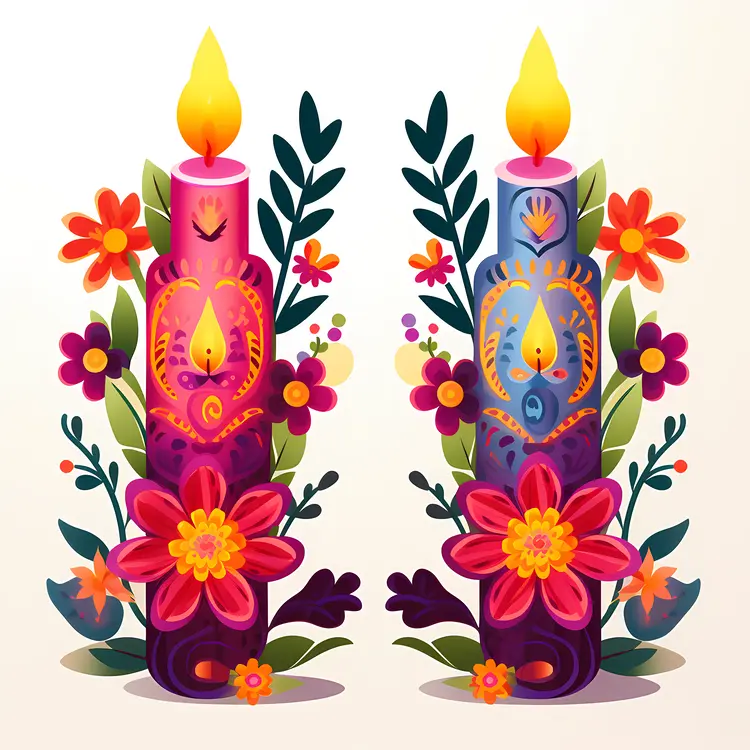 Colorful Floral Candles for Day of the Dead Celebration