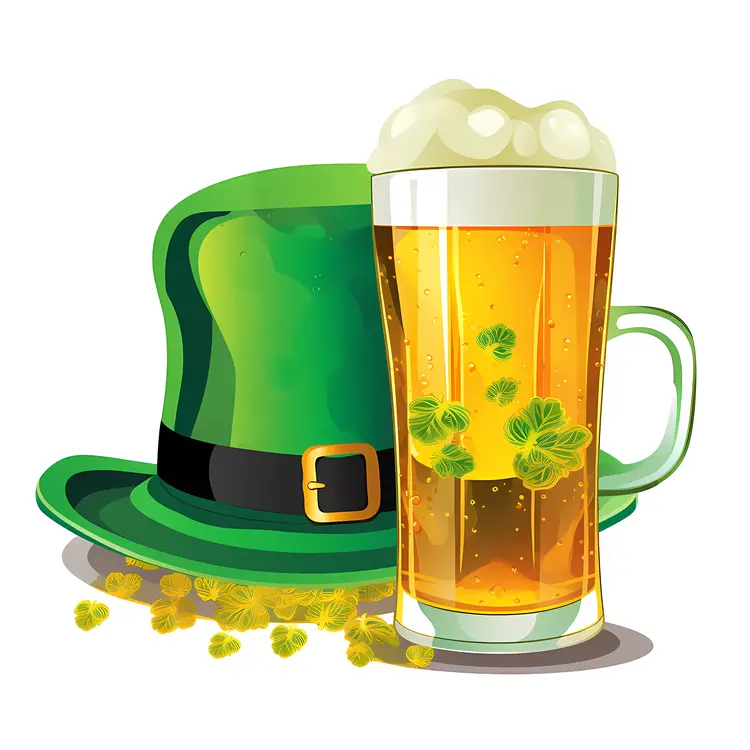 St. Patrick's Day Beer and Green Hat Illustration