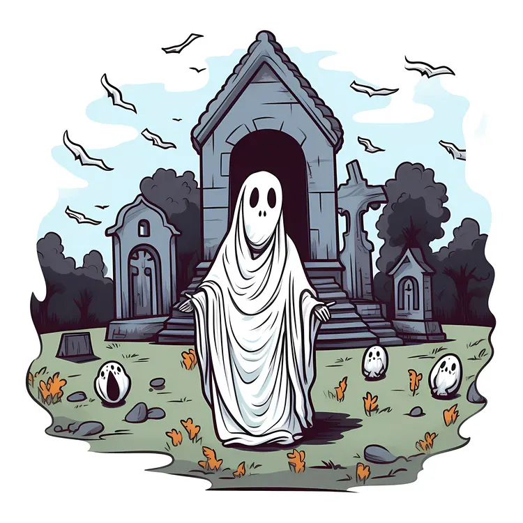 Spooky Ghost in a Haunted Graveyard