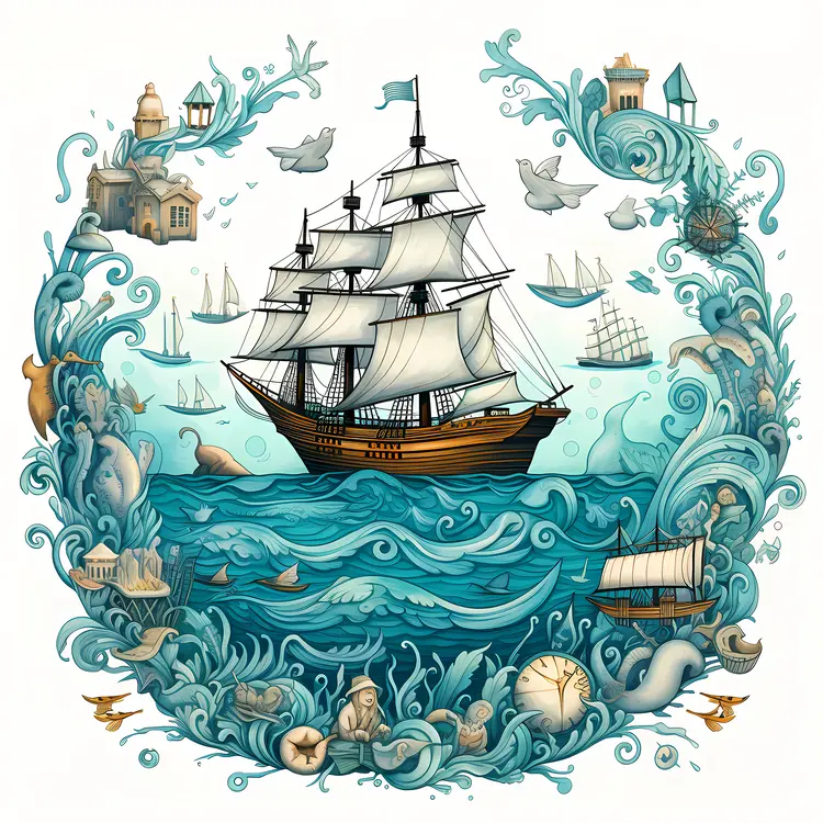 Classic Sailing Ship in the Ocean