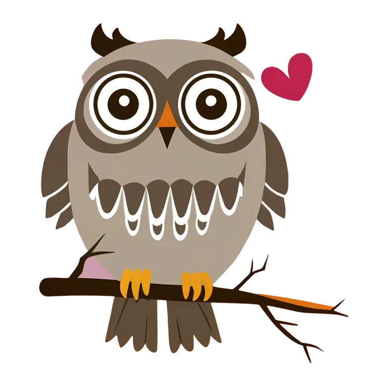 Cute Owl with Heart on Branch