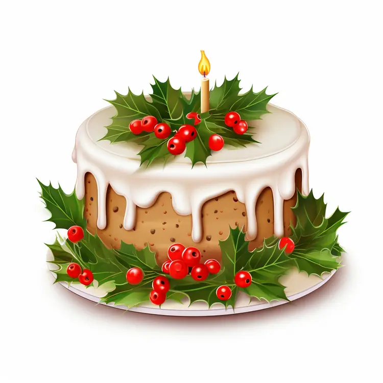 Decorative Christmas Cake with Candle and Holly