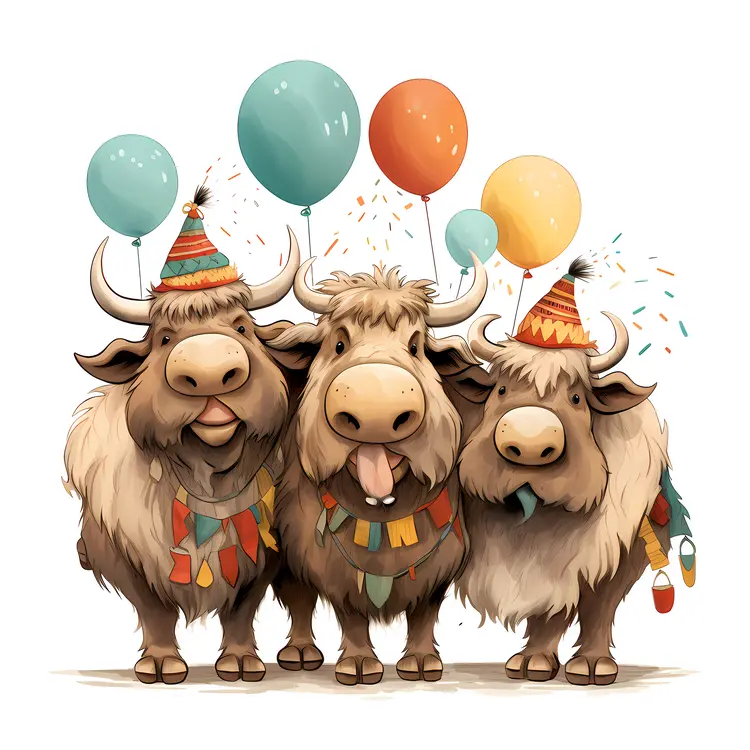 Party Bison Trio with Balloons
