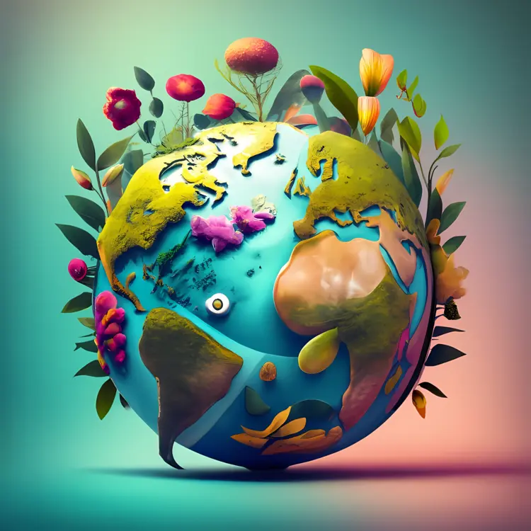 Earth with Mushrooms and Nature Elements
