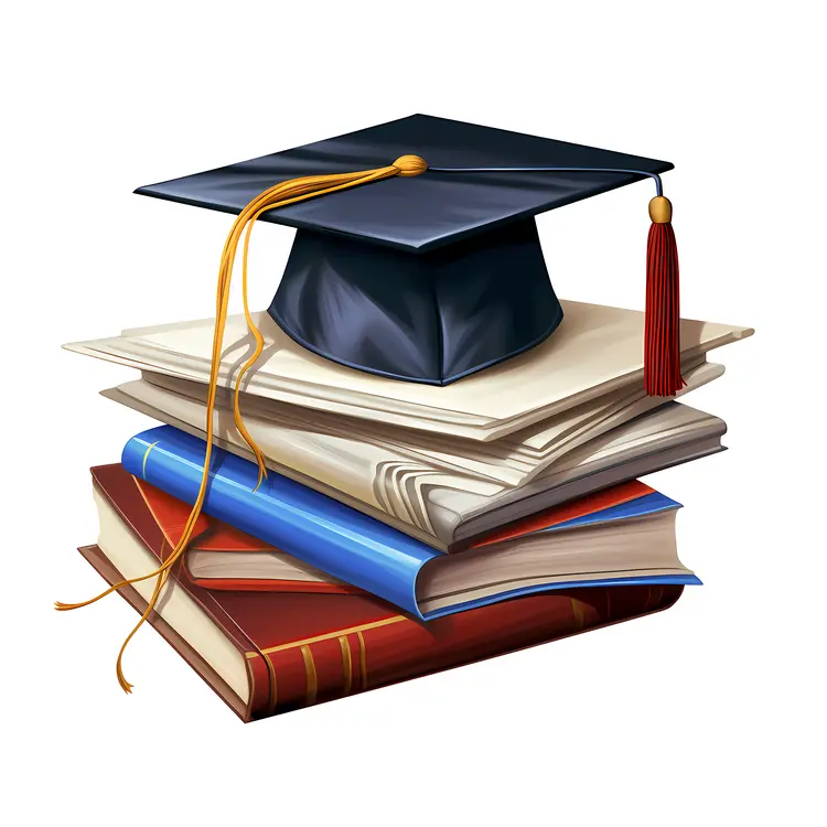 Graduation Cap on Stack of Books