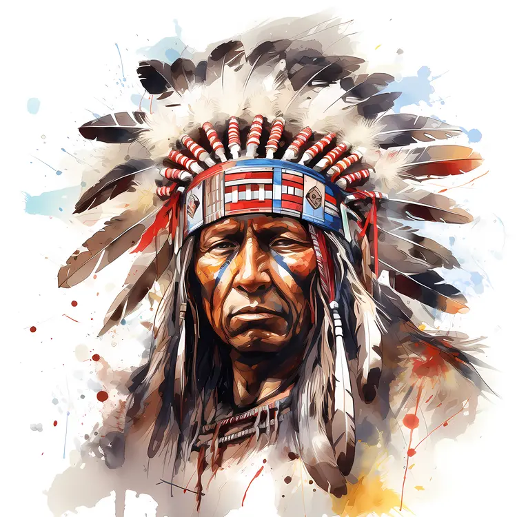 Detailed Portrait of Native American Man with Headdress