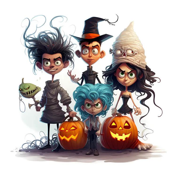 Kids in Halloween Costumes with Pumpkins