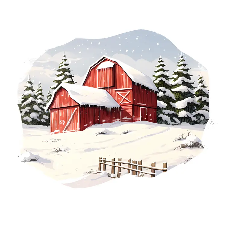 Red Barn in Snowy Winter