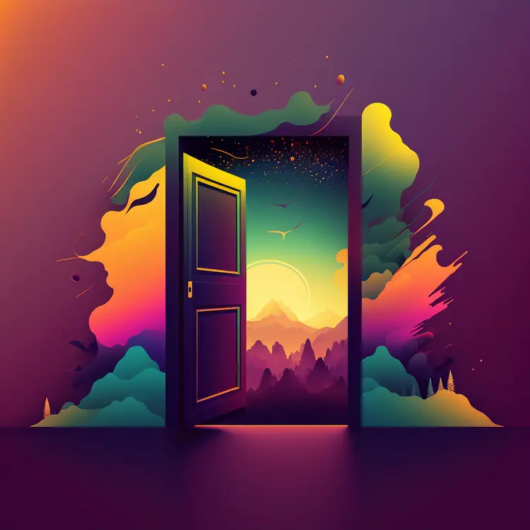 Surreal Open Door to a Colorful Landscape