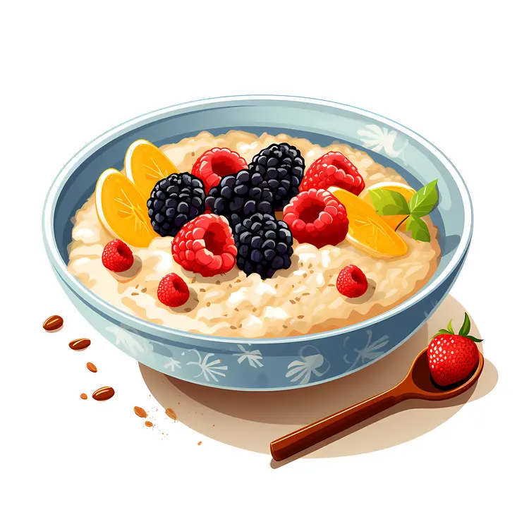 Bowl of Oatmeal with Berries and Fruits