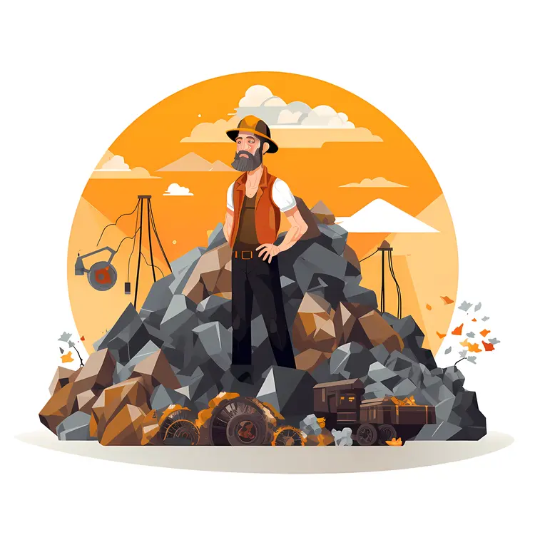 Miner Standing on a Pile of Rocks